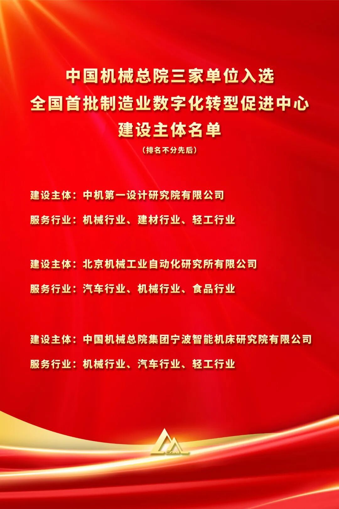 全國首批！中國機械總院三家單位入選工信部首批制造業數字化轉型促進中心建設主體名單